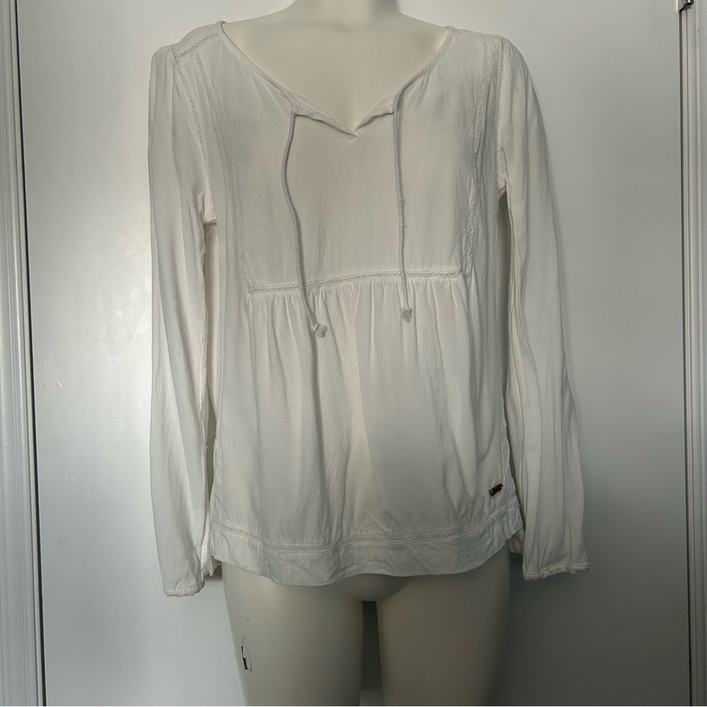 Roots Lightweight Long Sleeve Rayon & Linen Blend Peasant Top